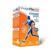 INVIGOFLEX GS bottle with glucosamine sulfate capsules for joint support.
