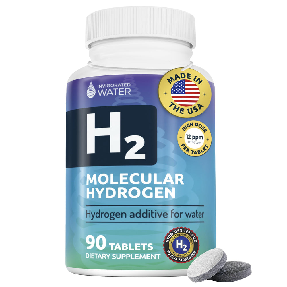 Invigorated Water hydrogen tablets packaging front, convenient daily hydration option.