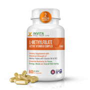 INVITA L-Methylfolate bottle on shelf suggesting daily mood and energy support.