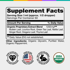 IQ Biology Mullein Drops dropper closeup demonstrates precise dosing for mucus support.