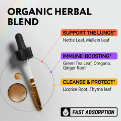 IQ Biology Mullein Drops organic mullein leaves image highlights herbal blend for airway comfort.