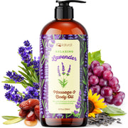 IQ Natural Organic Lavender Body Oil bottle pour demonstrates smooth, quick absorption for skin hydration.
