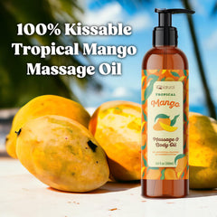 IQNATURAL Mango Edible Massage Oil aroma highlights tropical mango scent for relaxation.
