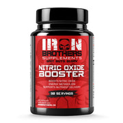 Iron Brothers Nitric Oxide booster bottle showing strong pumps during training