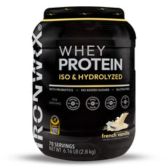 IRONWRX hydrolyzed whey vanilla powder for fast absorption and muscle support.