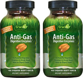 Irwin Naturals anti-gas digestive enzymes bottle promoting digestion and comfort.