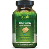 Irwin Naturals Bloat-Away bottle with soft-gels promoting hydration and balance.