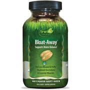 Irwin Naturals Bloat-Away bottle with soft-gels promoting hydration and balance.