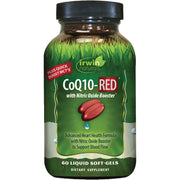 Irwin Naturals CoQ10-RED bottle front with nitric oxide boost for better blood flow.