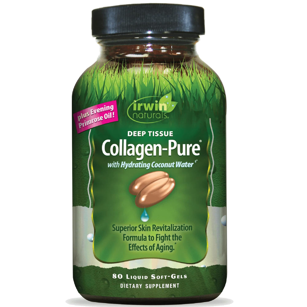 Irwin Naturals Deep Tissue Collagen-Pure bottle showing hydrolyzed collagen for skin nourishment
