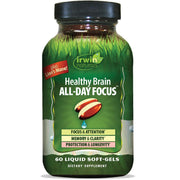 Irwin Naturals Healthy Brain All-Day Focus bottle promoting daily mental performance