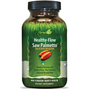 Irwin Naturals Healthy-Flow Saw Palmetto bottle on a shelf, signaling daily urinary support.