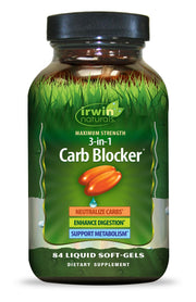Irwin Naturals carb blocker bottle with easy dosage reminder for daily use.