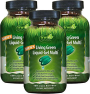 Irwin Naturals Men's Living Green Liquid-Gel Multi bottle shows comprehensive daily nutrition.