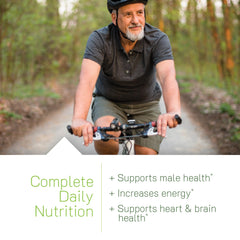 Irwin Naturals Men's Living Green Liquid-Gel Multi softgels close-up suggest fast nutrient release.