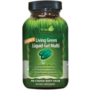 Irwin Naturals Men’s Living Green bottle on counter for daily energy support