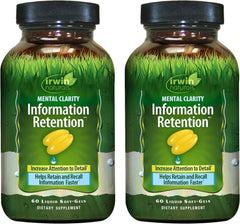 Irwin Naturals Mental Clarity Information Retention bottle pour for clearer focus during tasks