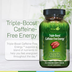 Irwin Naturals Triple-Boost desk-setup suggests daytime use for focused work.