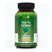 Irwin Naturals Triple Tea Fat Burner bottle close-up for daily energy support.