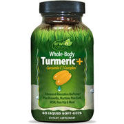 Irwin Naturals Whole-Body Turmeric+ bottle highlights antioxidant support and ease of daily use.