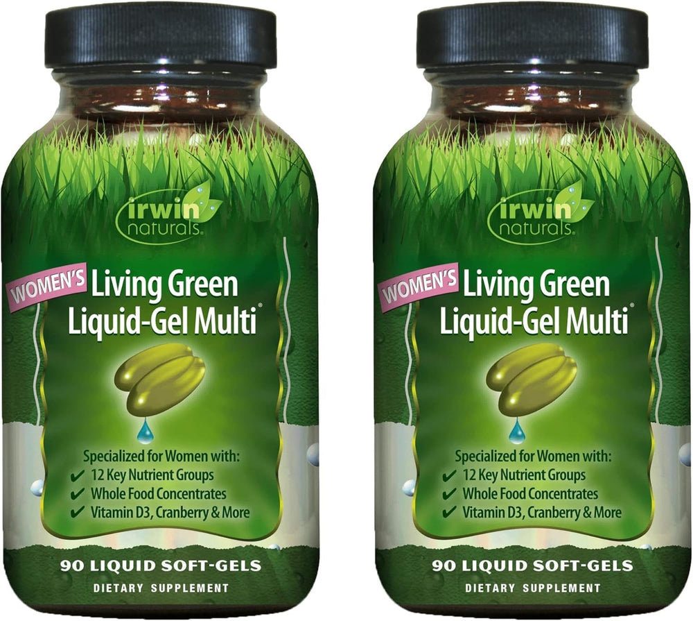Irwin Naturals Women's Living Green Liquid-Gel Multi bottle front showing easy-to-swallow format