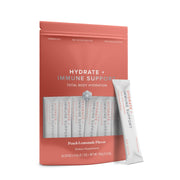 Isagenix Hydrate + Immune peach lemonade stick pack for on-the-go hydration.