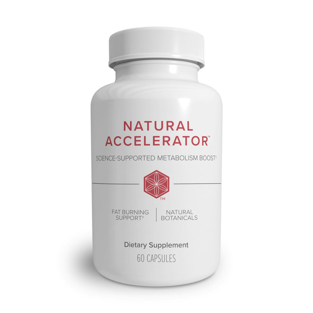 Isagenix Natural Accelerator bottle front showing Sinetrol for metabolism support