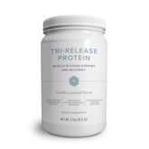 Isagenix Tri-Release Protein canister with vanilla custard label supports sustained recovery after workouts.