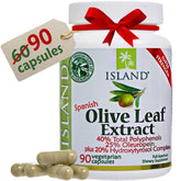 Island Nutrition olive leaf extract bottle shows a 500 mg capsule for daily polyphenol support
