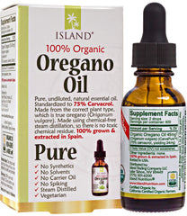 Island Nutrition oregano oil drops shown in a dropper for easy daily use.