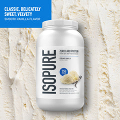 Isopure zero-carb whey ingredients panel highlighting nutrition