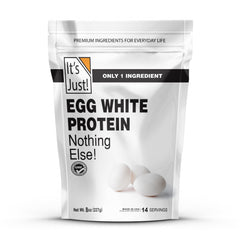 It's Just! Egg White Protein Powder bag highlights convenient protein for smoothies.