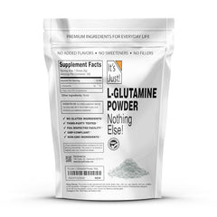 Its Just L-Glutamine scoop highlights precise 5000 mg serving.