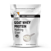 Its Just! Goat Whey Protein bottle, 16 oz, ideal for post-workout shakes.
