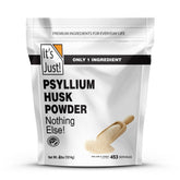 It's Just! Psyllium husk powder bottle pour for easy daily fiber mixing.