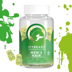 IvyBears Men's Hair Vitamin Gummies pouring shot highlights serving on-the-go wellness.