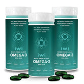Iwi Omega-3 softgels bottle for daily heart and brain support.