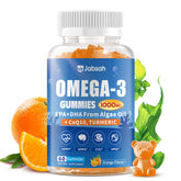 Jabsah vegan omega-3 gummies bottle supports brain and eye health with algae DHA EPA.