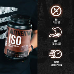 Close-up of Authentic ISO powder texture and rich chocolate appearance