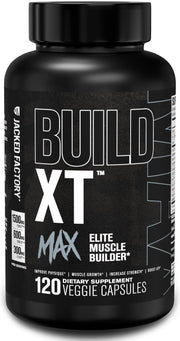 Jacked Factory Build-XT Max bottle front view for intense workouts and muscle support.