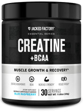 Jacked Factory Creatine + BCAAs blue raspberry bottle supports post-workout recovery potential