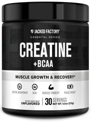 Jacked Factory Creatine + BCAAs label front, showing a clean formula for post-workout recovery
