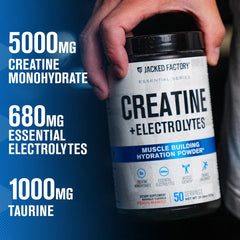Jacked Factory Creatine Electrolytes powder being poured into water.
