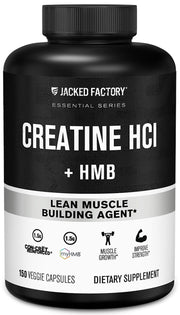 Jacked Factory Creatine HCL + HMB capsules bottle highlighting high-potency formula for workouts.