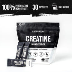 Jacked Factory Creatine Stick Pack unwrapped for on-the-go use