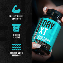 Close-up of Dry-XT capsules showing natural ingredients and veggie capsules