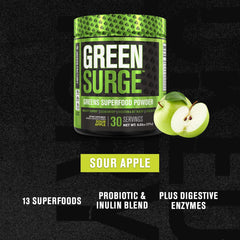Jacked Factory Green Surge spoon-ready serve demonstrates easy smoothie preparation.