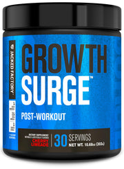 Jacked Factory Growth Surge cherry limeade bottle ready for post-workout recovery.