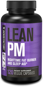 Jacked Factory Lean PM bottle pour illustrating convenient nightly fat-burning support