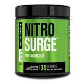 Jacked Factory Nitrosurge Arctic White bottle ready for a workout with lasting energy.